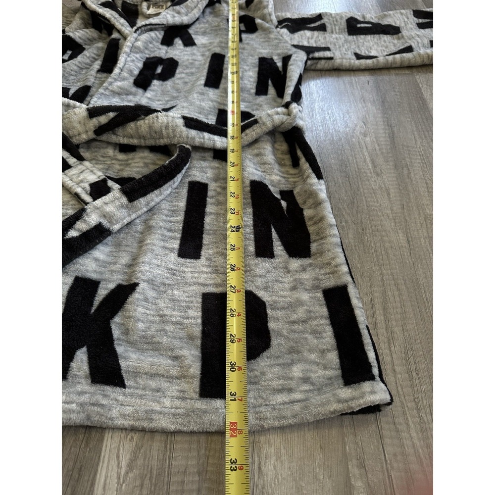 Victoria's‎ Secret PINK Robe Gray Black Logo Plush Tie Waist Cozy M/L - Picture 9 of 15